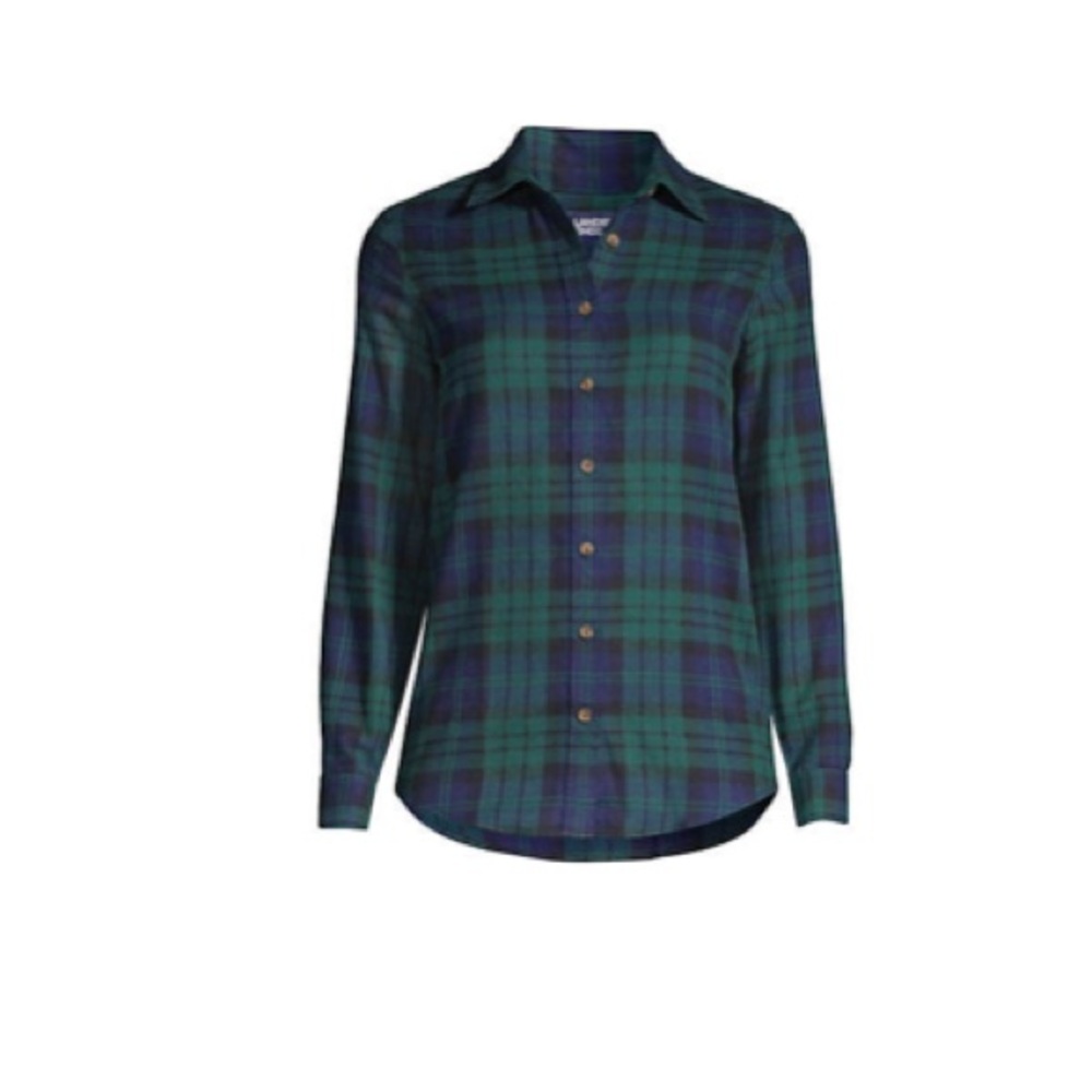 Petite Flannel Boyfriend Fit Long Sleeve Shirt - Evergreen plaid